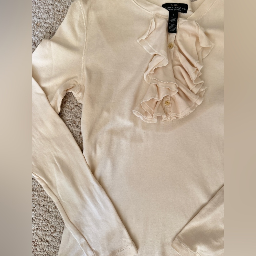 EUC Lauren Jeans Ralph Lauren Ruffle Long Sleeve Top S - Picture 3 of 3